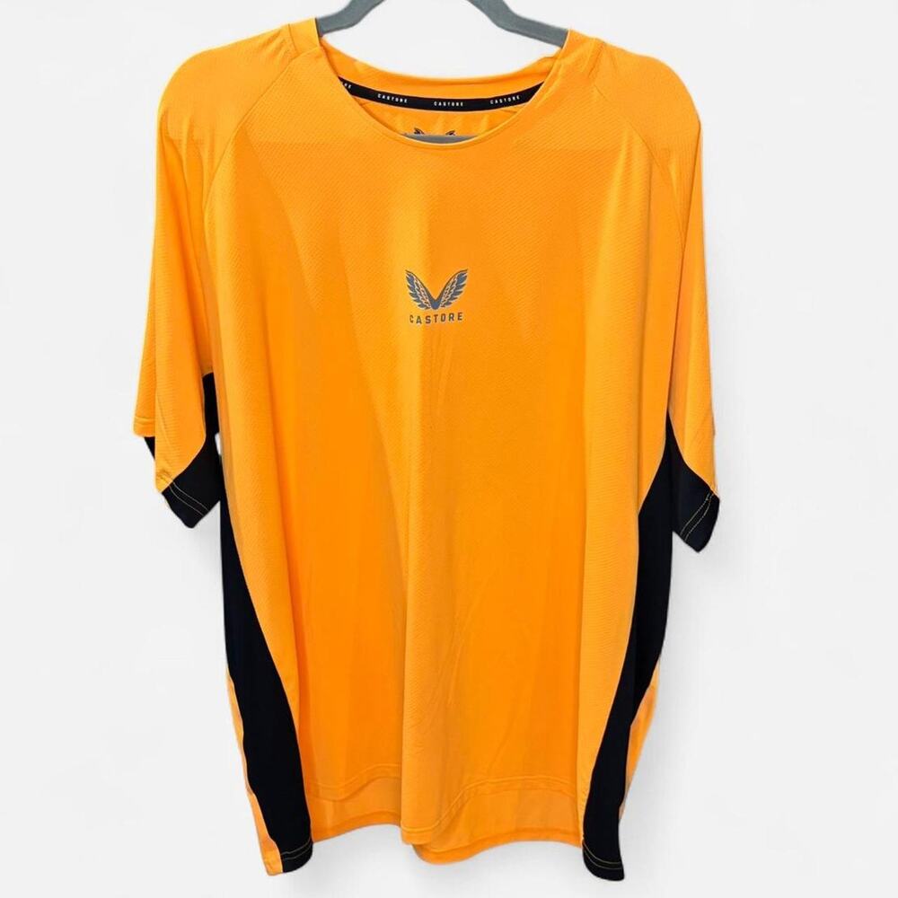 Castore Men's 3XL Training Shirt Orange Black Mesh Performance Gym Workout Top